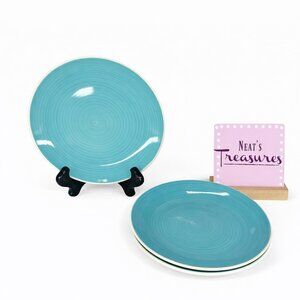 Dover & York DYO1 CIRCLES Rings Swirl Aqua Stoneware Coupe Salad Plates Set of 3